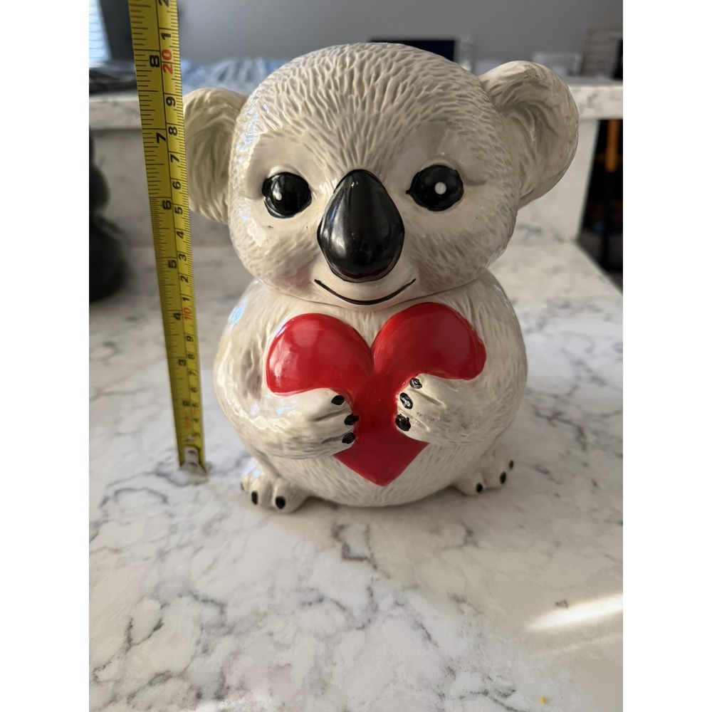 Ceramic Koala Cookie Jar Holding A Red Valentine's Day Heart